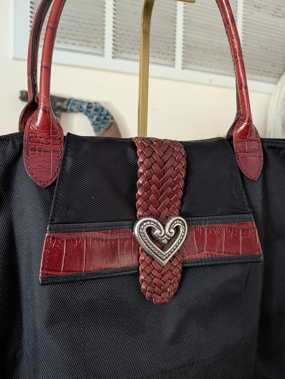 Brighton Large Black Nylon Tote with Woven Leather Heart Detail - Picture 2 of 9